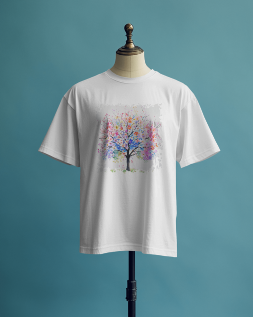 colorful tree design in white